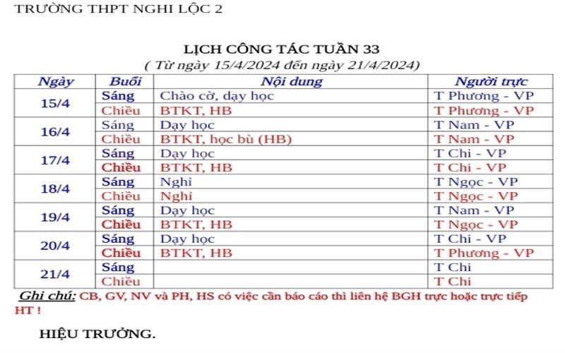 lich công tác tuần 33